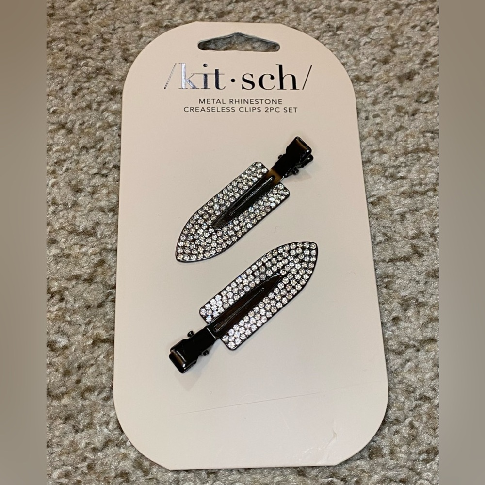 Kitsch Black Metal Rhinestone Creaseless Clips 2PC Set NEW